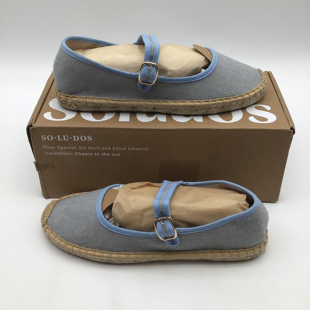 Soludos Womens Mary Jane Espadrille Flats Light Blue Canvas Size 8 - 8.5 NEW